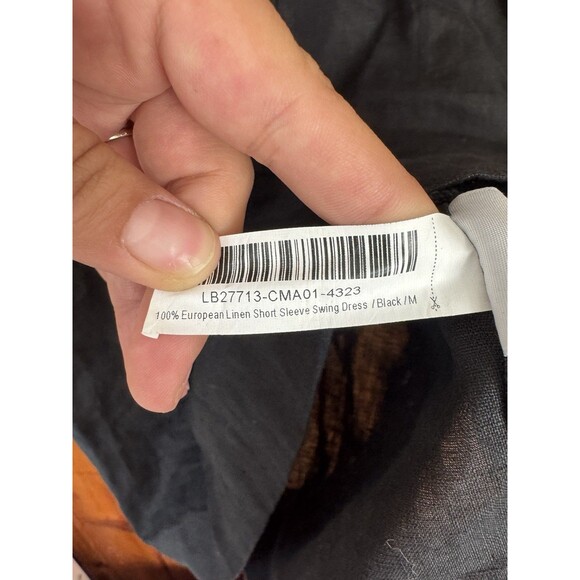 Quince Womens 100% European Linen Short Sleeve Swing Dress Black Medium Pleats - Picture 7 of 8